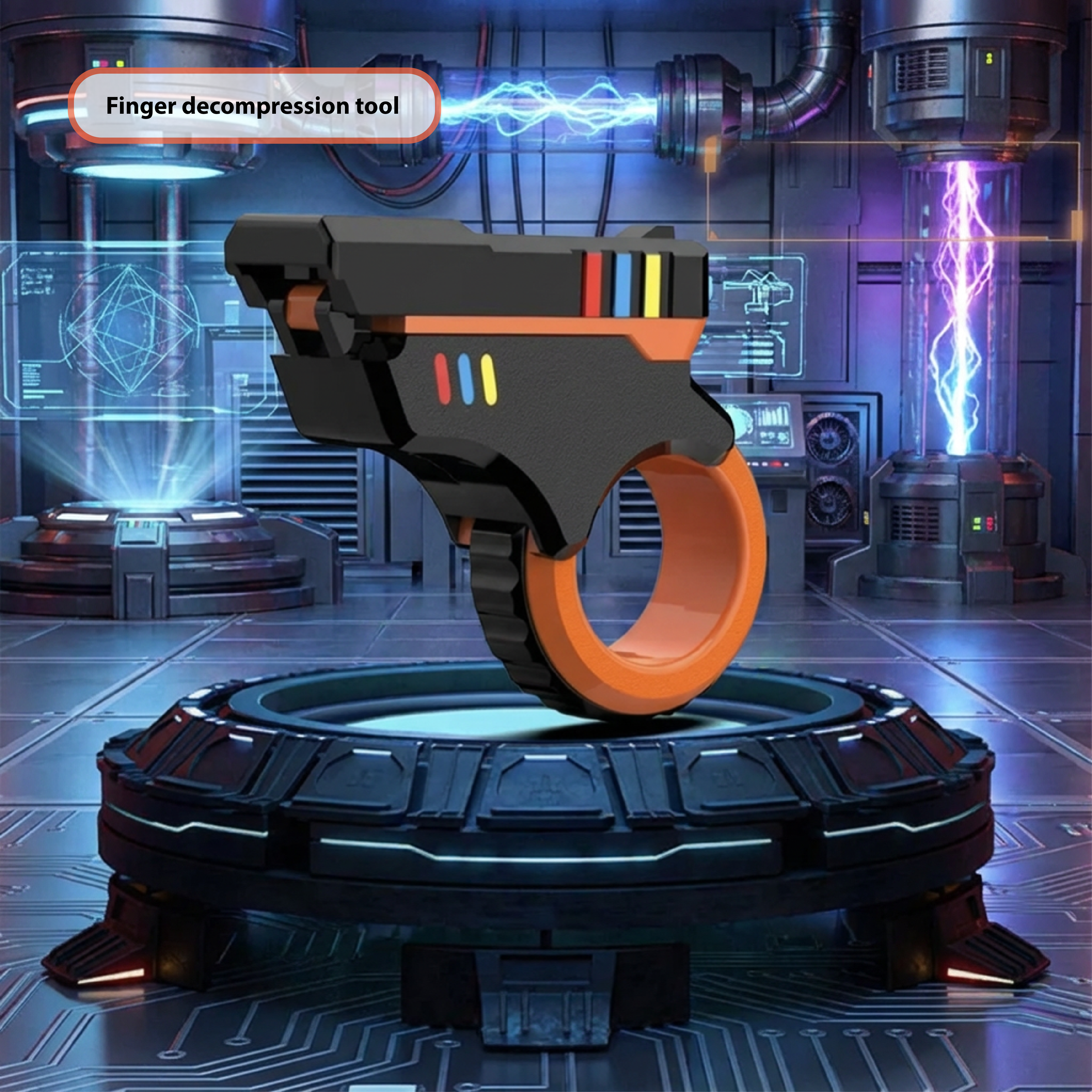 Side view of Dark Black Pulse Pivot showing the ergonomic finger ring and mechanical textures