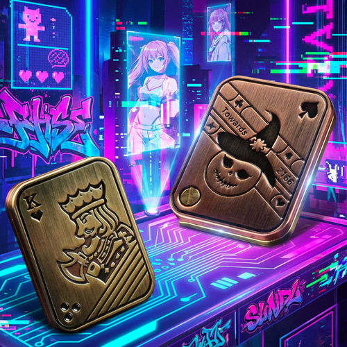 Premium Silver Phantom Ace magnetic slider featuring a detailed skull crown engraving - High-end haptic fidget gear