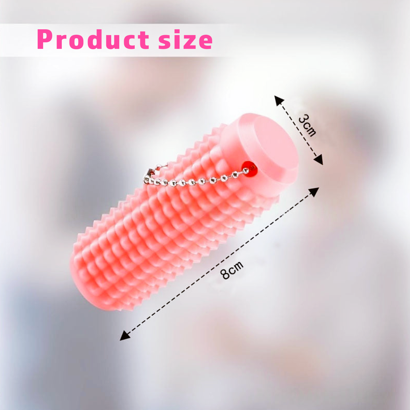 Product dimensions of the Spiked Core sensory roller - 8cm length and 3cm diameter for portable EDC