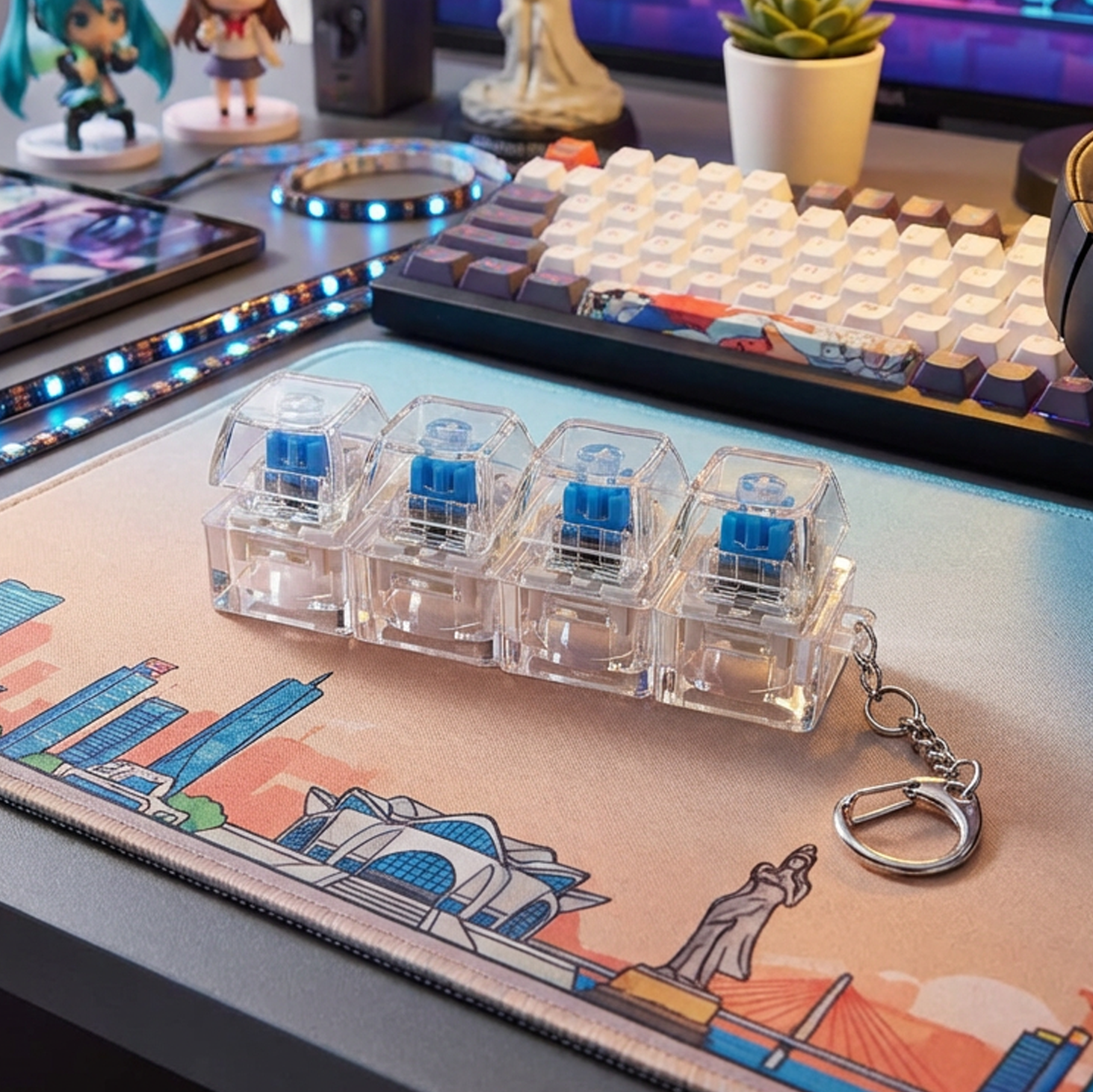 Crystal Clear Clickie 04 haptic keychain - Transparent mechanical switch fidget toy for tactile sensory relief