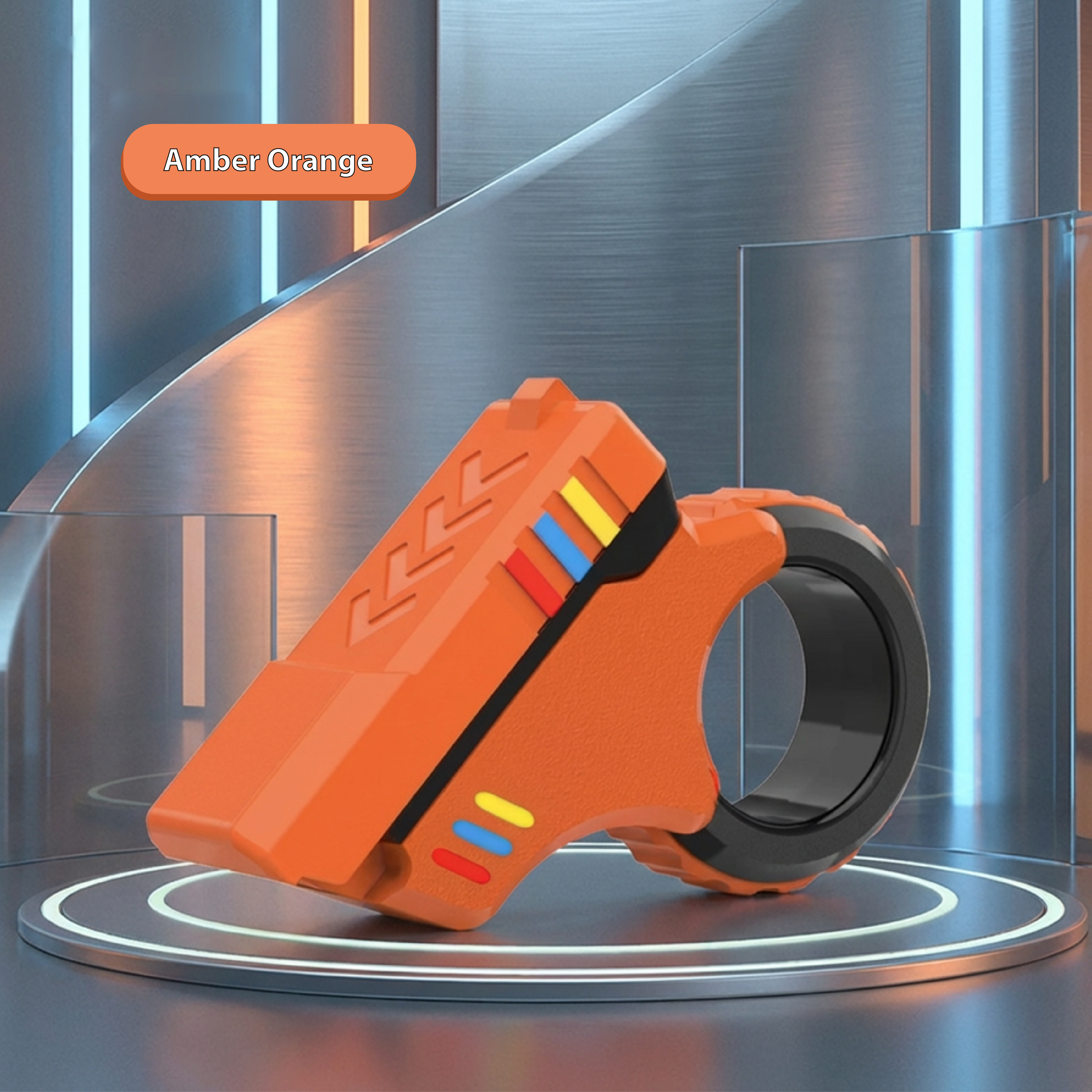 Amber Orange Pulse Pivot - High-visibility mechanical fidget ring for stress relief